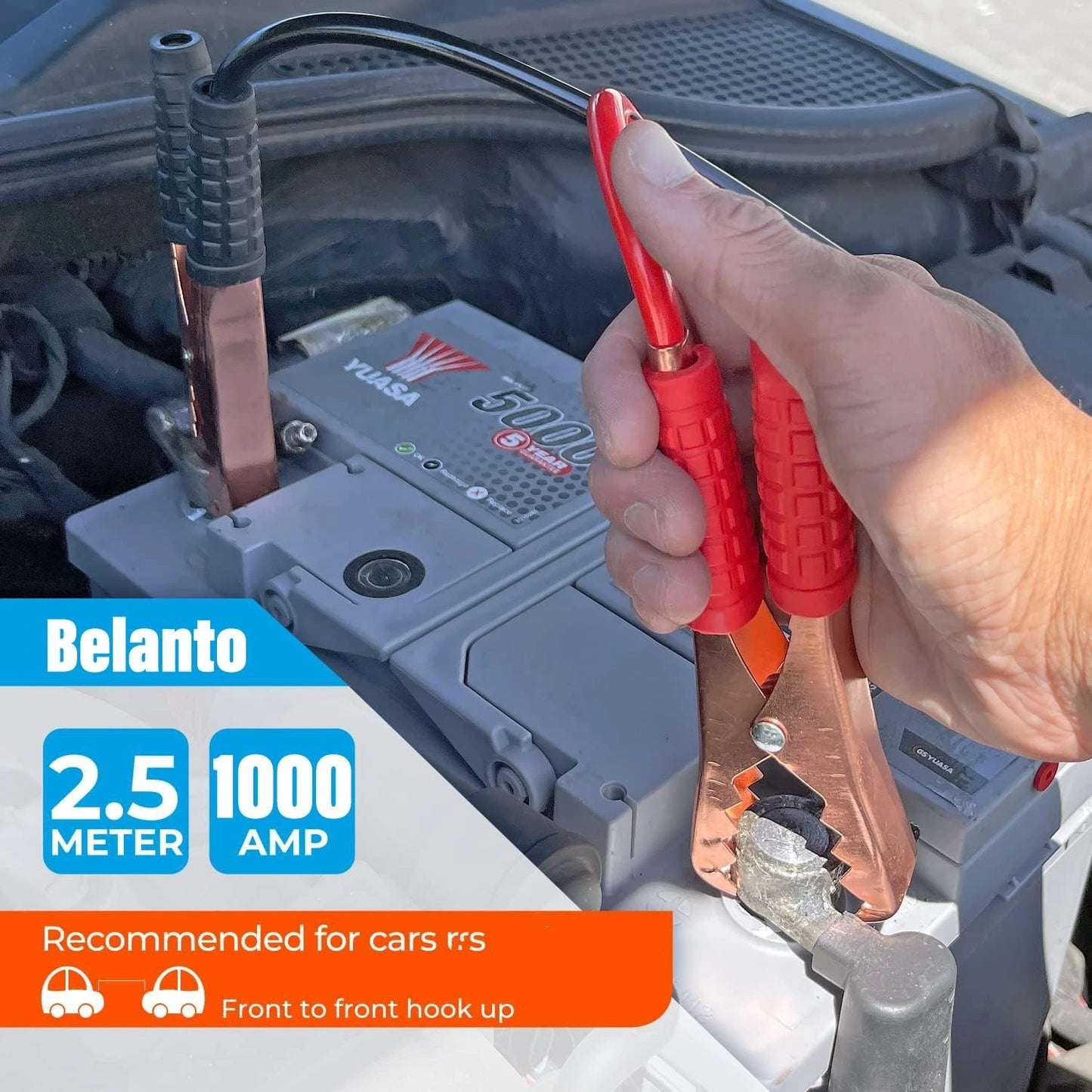 Heavy-Duty 500 AMP Car Jumper Cable — Emergency Battery Jump Starter (6.5 ft, 4-Gauge Copper)